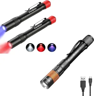 EverBrite Rechargeable Pen Light, 4 Lighting Modes, Zoomable   Red/UV/White Lights