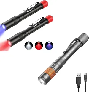 EverBrite Rechargeable Pen Light, 4 Lighting Modes, Zoomable   Red/UV/White Lights