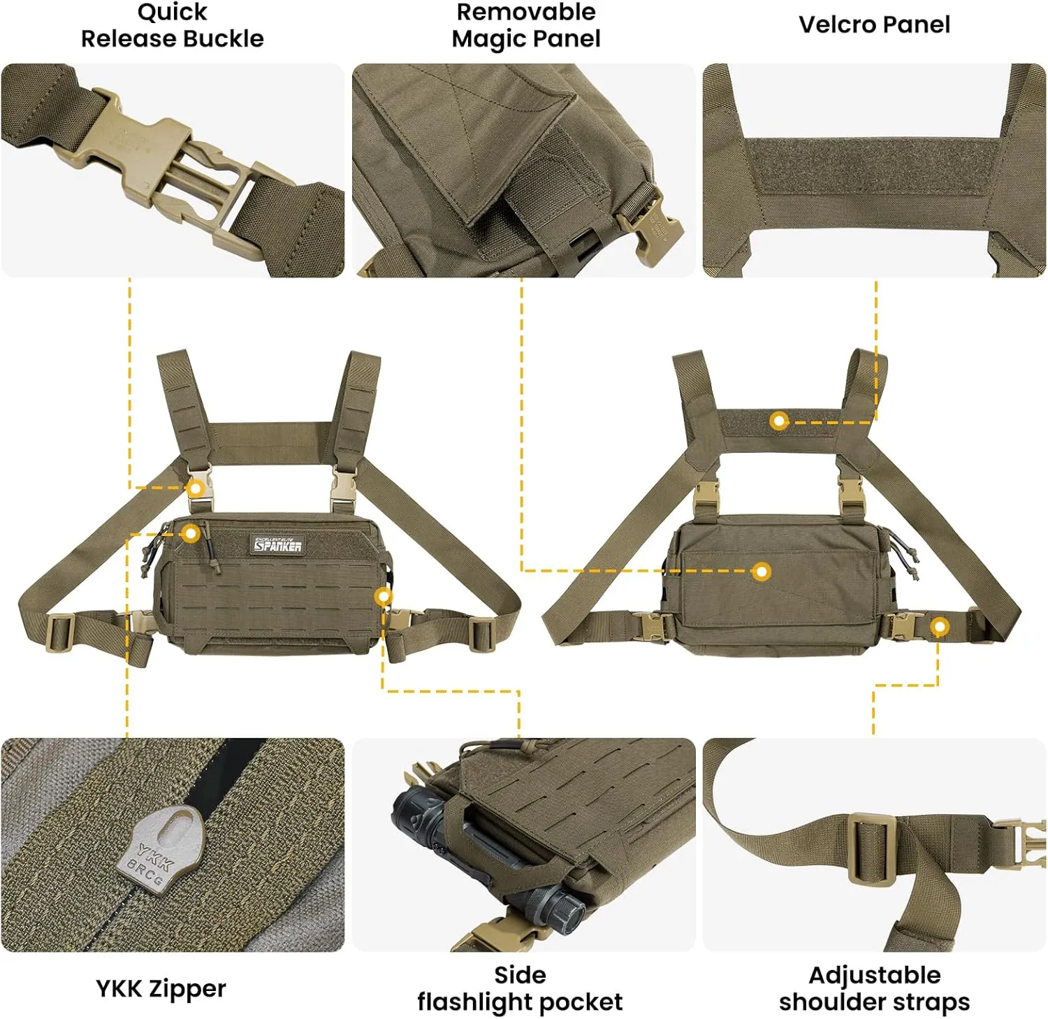 EXCELLENT ELITE SPANKER Tactical Chest Rig Pack EDC Chest Bag Molle Utility Chest Pouch for Outdoor Hunting Workouts Hiking