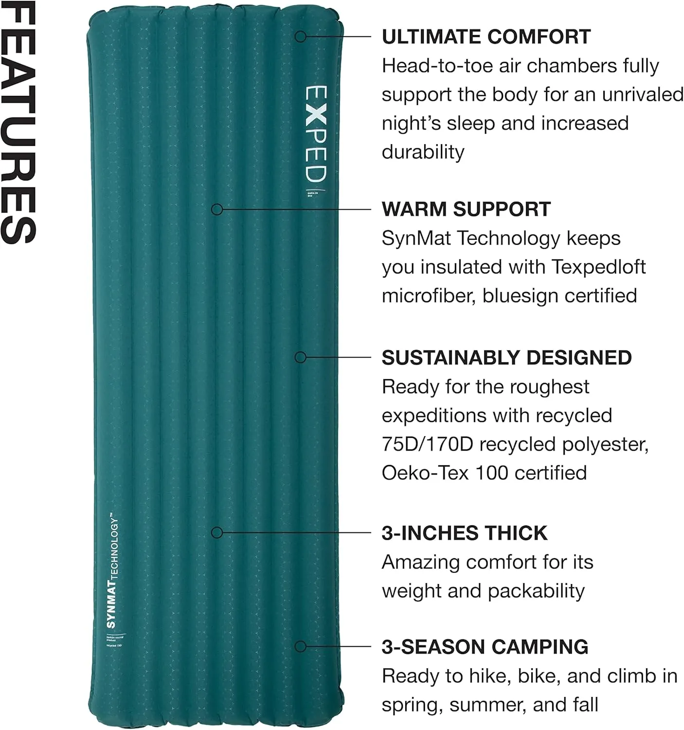 Exped Dura 3R | Abrasion Resistant | Insulated and Comfortable | 25 Degree Sleeping Pad, Cypress, Medium Wide