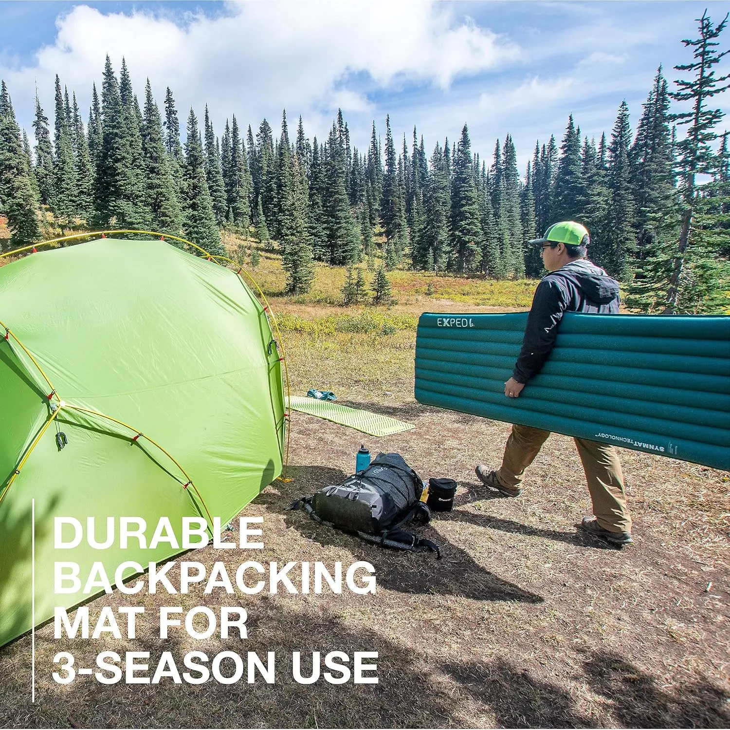 Exped Dura 3R | Abrasion Resistant | Insulated and Comfortable | 25 Degree Sleeping Pad, Cypress, Medium Wide