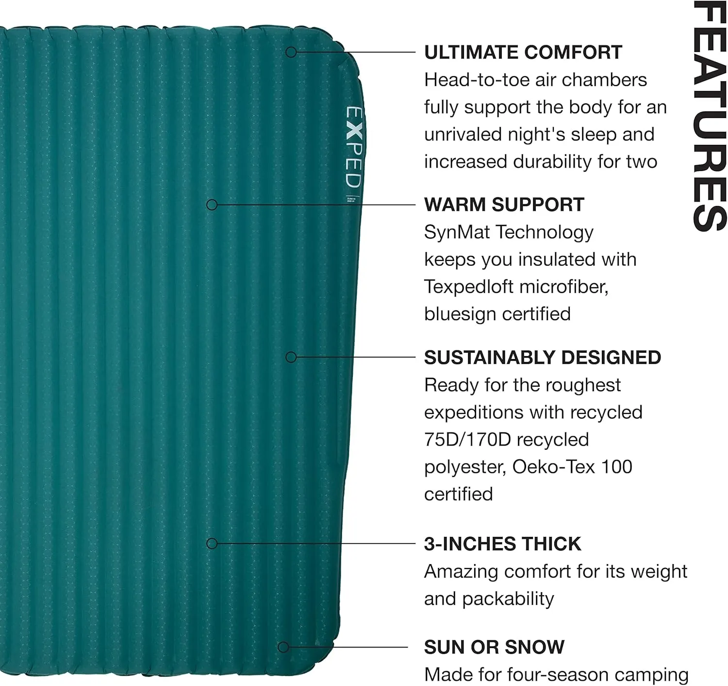 Exped Dura 5R | Abrasion Resistant | Insulated and Comfortable | -5 Degree Sleeping Pad for Two, Cypress, Duo Long Wide