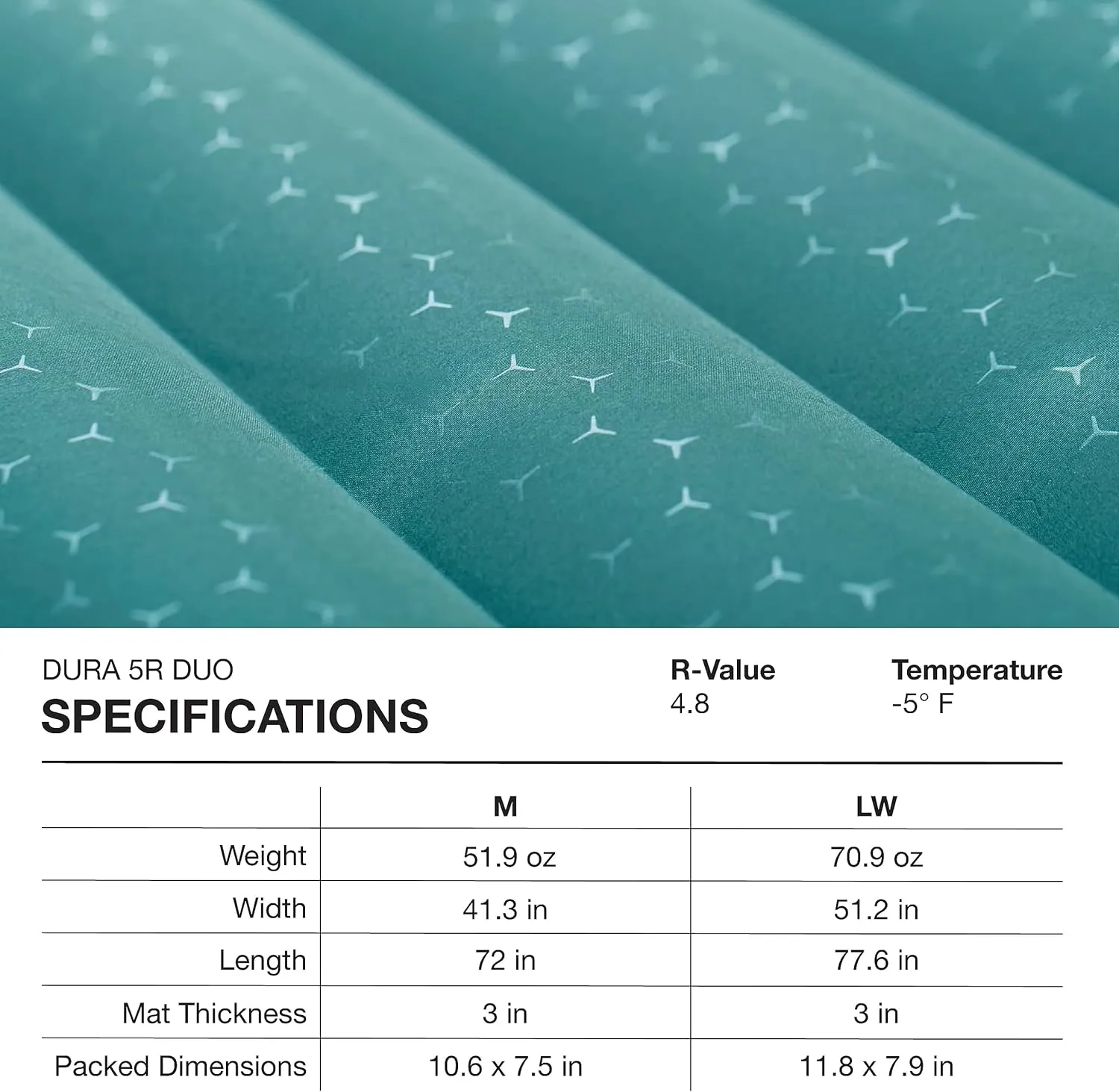 Exped Dura 5R | Abrasion Resistant | Insulated and Comfortable | -5 Degree Sleeping Pad for Two, Cypress, Duo Long Wide