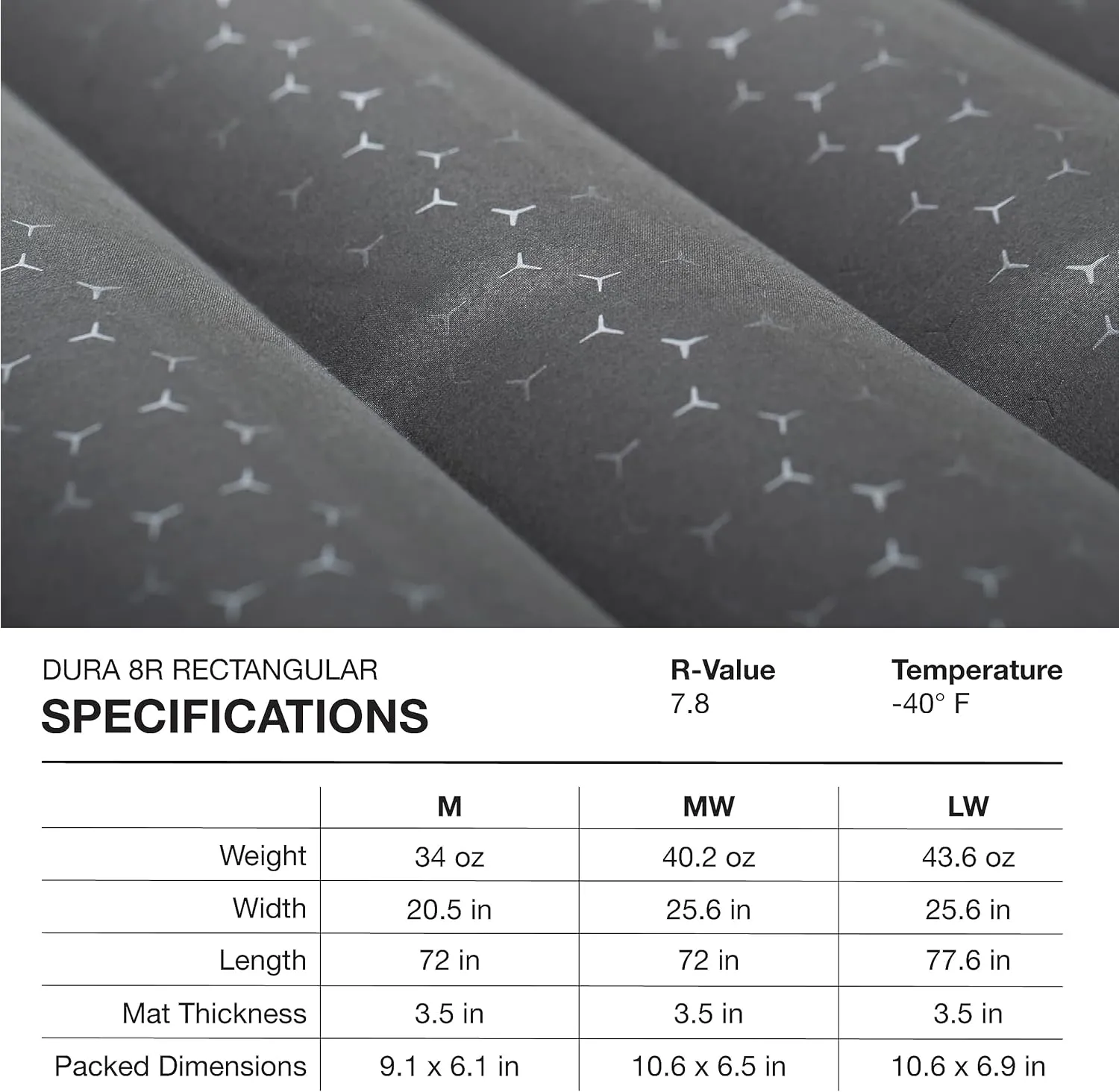 Exped Dura 8R | Abrasion Resistant | Insulated and Comfortable | -40 Degree Sleeping Pad, Charcoal, Long Wide