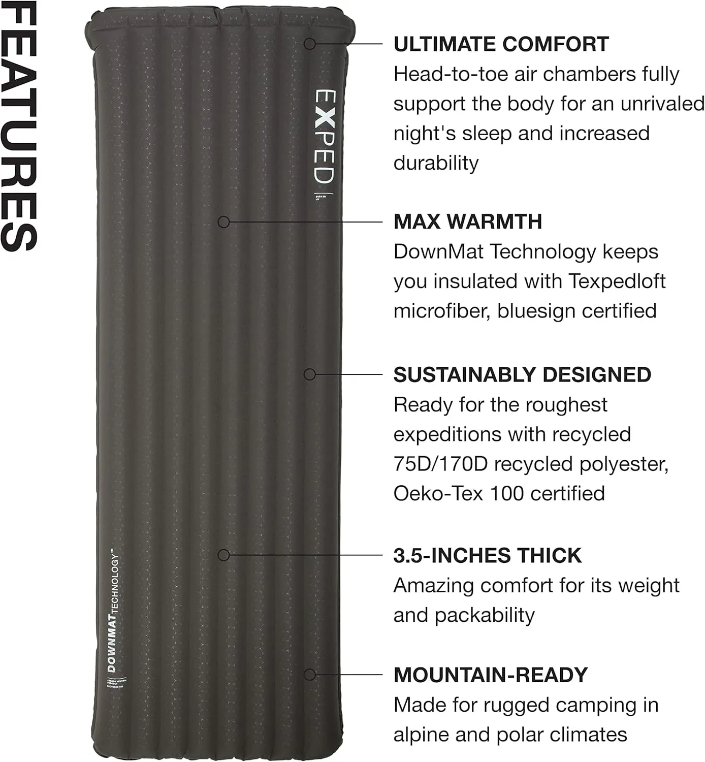 Exped Dura 8R | Abrasion Resistant | Insulated and Comfortable | -40 Degree Sleeping Pad, Charcoal, Long Wide