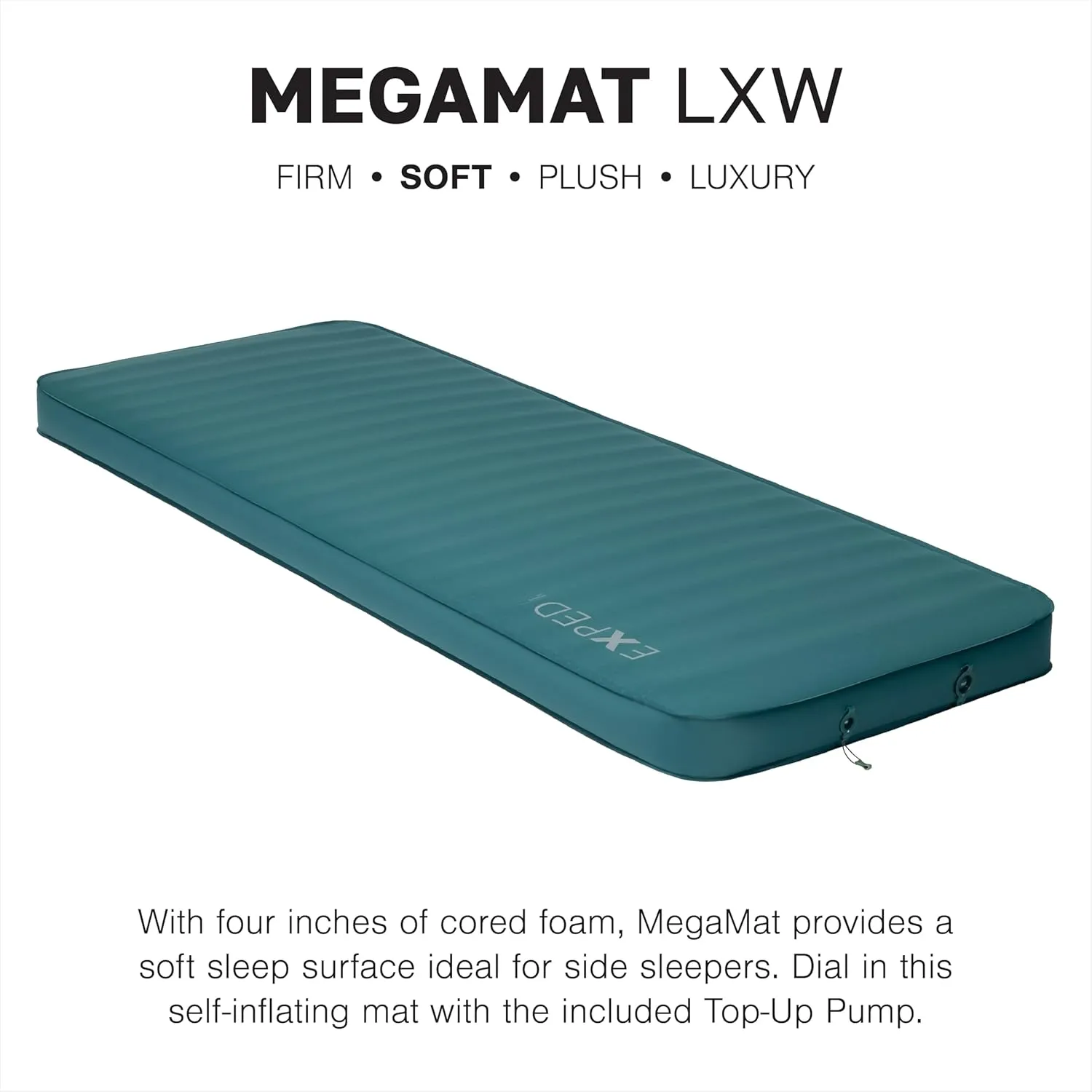 Exped MegaMat Long X-Wide - Self Inflating Soft Car Sleeping Mat, 4” Foam Pad, Pump Included