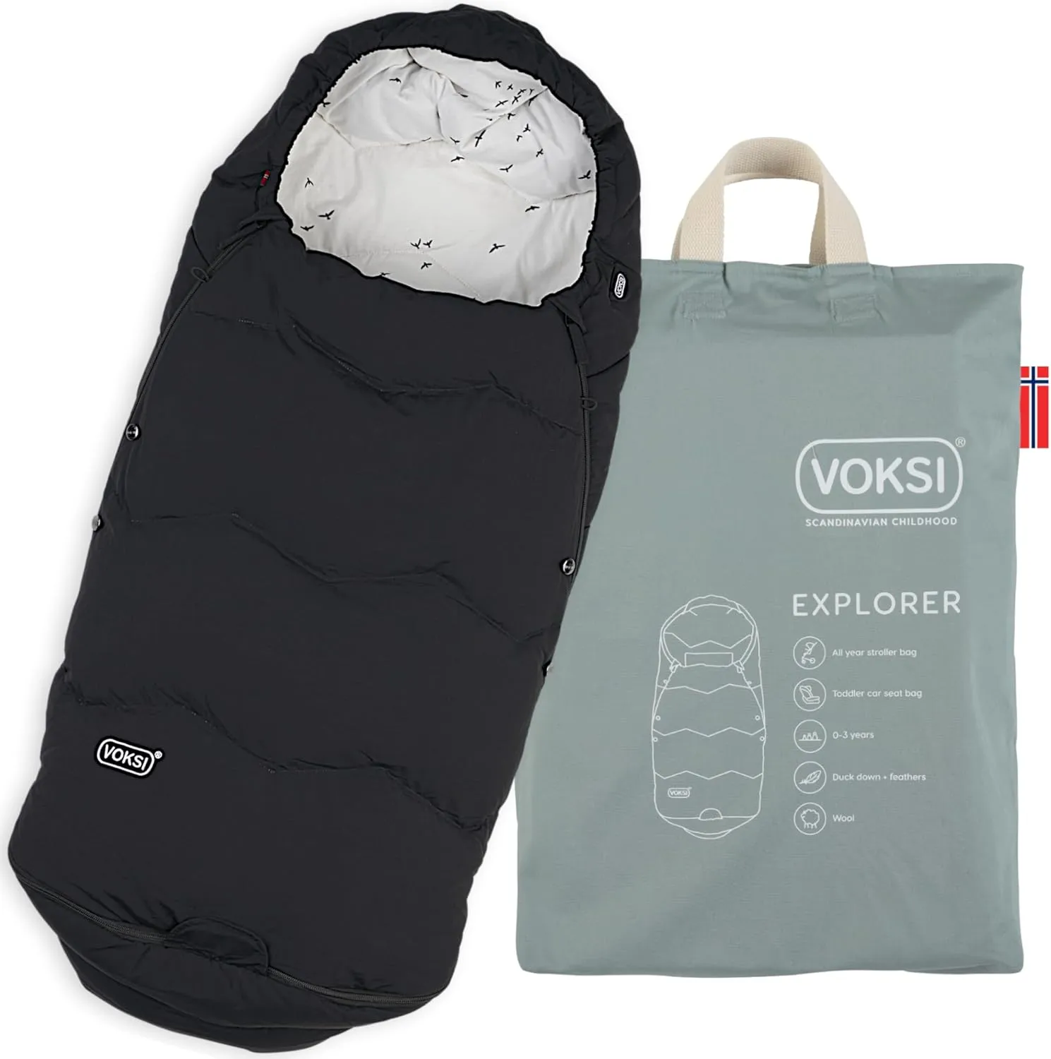 Explorer Stroller Footmuff, Natural Wool and Down, Universal Fit, Product of Norway