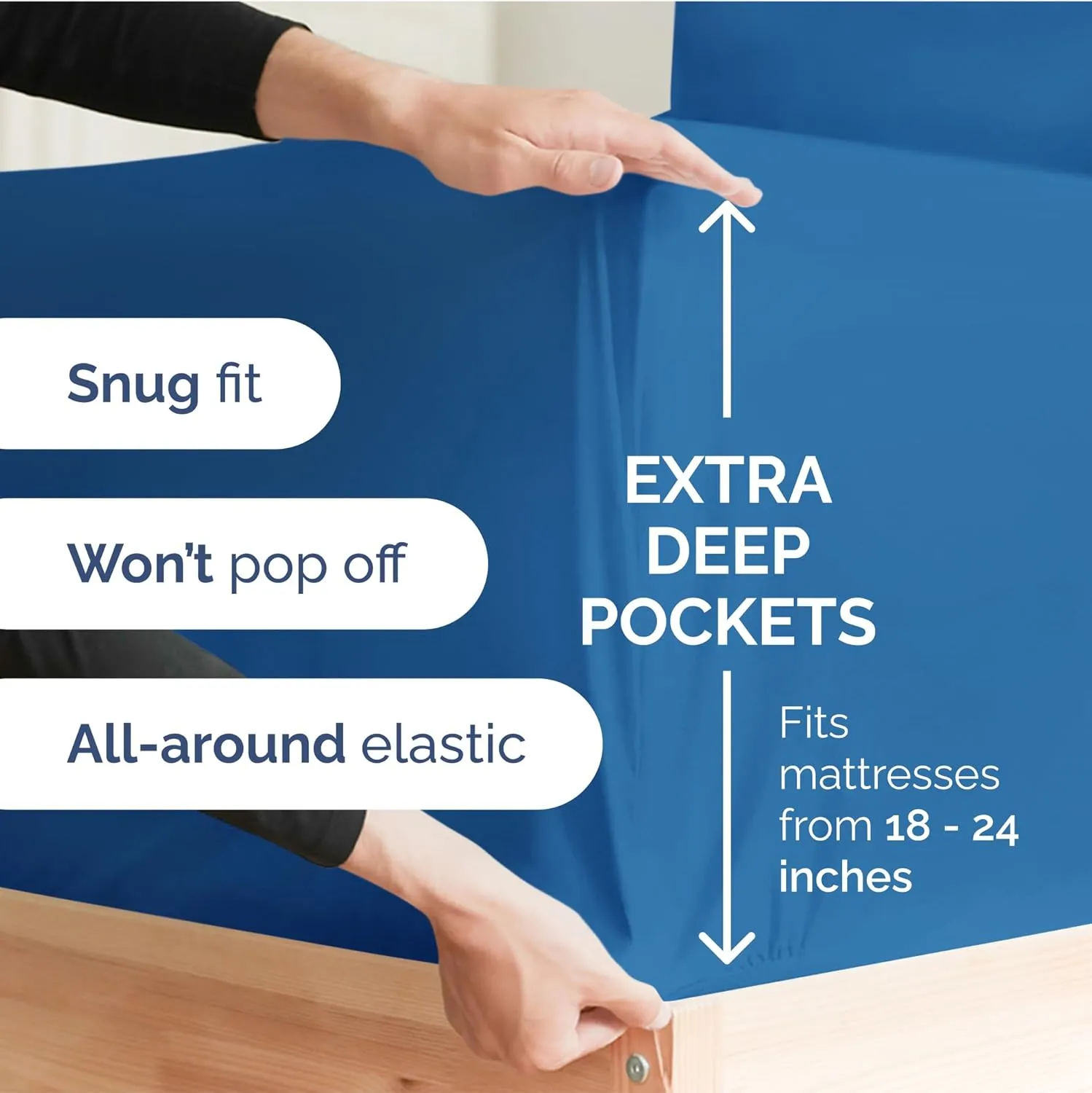 Extra Deep Queen Fitted Sheet - Hotel Luxury Single Fitted Sheet Only - Easily Fits 18 inch to 24 inch Mattress - Ultra Soft, Wrinkle & Fade Free w/Extra Deep Pocket - Breathable & Comfy - Royal Blue