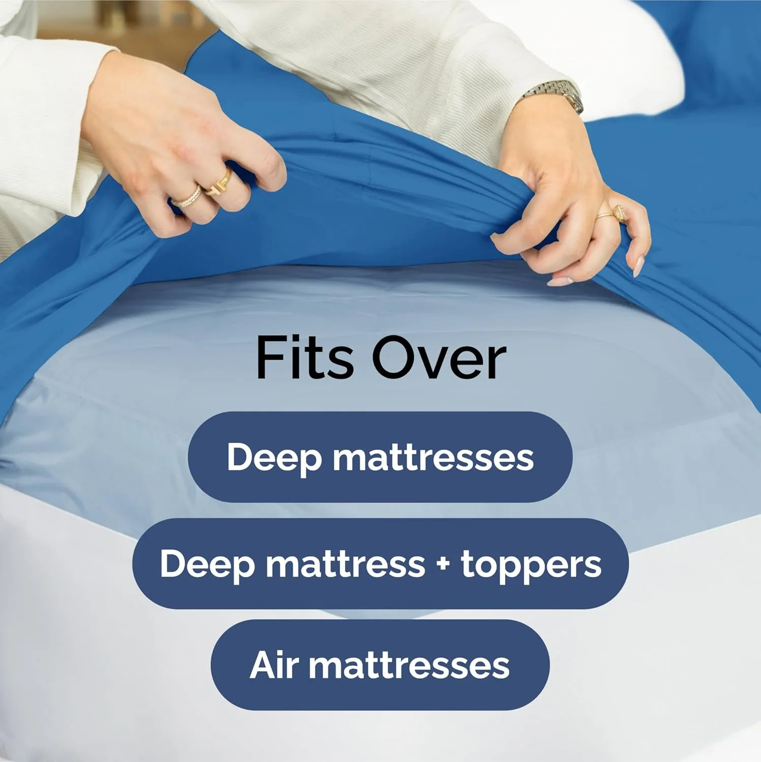 Extra Deep Queen Fitted Sheet - Hotel Luxury Single Fitted Sheet Only - Easily Fits 18 inch to 24 inch Mattress - Ultra Soft, Wrinkle & Fade Free w/Extra Deep Pocket - Breathable & Comfy - Royal Blue