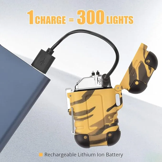 Extremus Blaze 360 Rechargeable Electric Lighters, Dual Arc Lighter, Windproof Plasma Lighter, Waterproof Flashlight Lighter, Flameless Lighter with Whistle Lanyard for Camping (Gold)