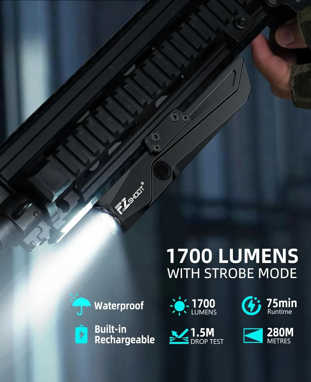 EZshoot 1700 Lumens Tactical Flashlight with Magnetic Rechargeable, Rifle Light Compatible with Picatinny and M-Rail, Home Defense and Hunting Flashlight
