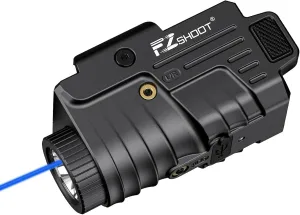 EZshoot 800 Lumens Pistol Light Laser Combo Rechargeable, Compact Pistol Flashlight with Slidable Rail Compatible with Glock and Picatinny Rail, Tactical Flashlight with Blue Laser Beam