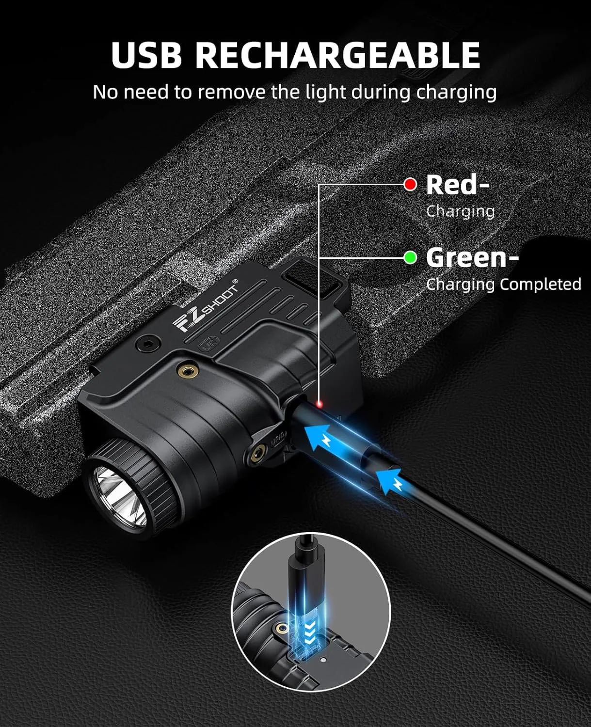 EZshoot 800 Lumens Pistol Light Laser Combo Rechargeable, Compact Pistol Flashlight with Slidable Rail Compatible with Glock and Picatinny Rail, Tactical Flashlight with Blue Laser Beam