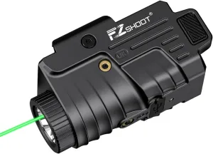 EZshoot 800 Lumens Pistol Light Laser Combo Rechargeable, Compact Pistol Flashlight with Slidable Rail Compatible with Glock and Picatinny Rail, Tactical Flashlight with Green Laser Beam