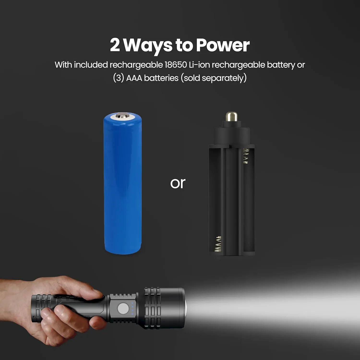 Feit Electric Flex Power Flashlight, 800 Lumens, Rechargeable & AAA Battery Compatible, Aircraft-Grade Aluminum, USB-C Charging, Adjustable Beam, Emergency Glass Breaker Bezel, FLR800/FLEX
