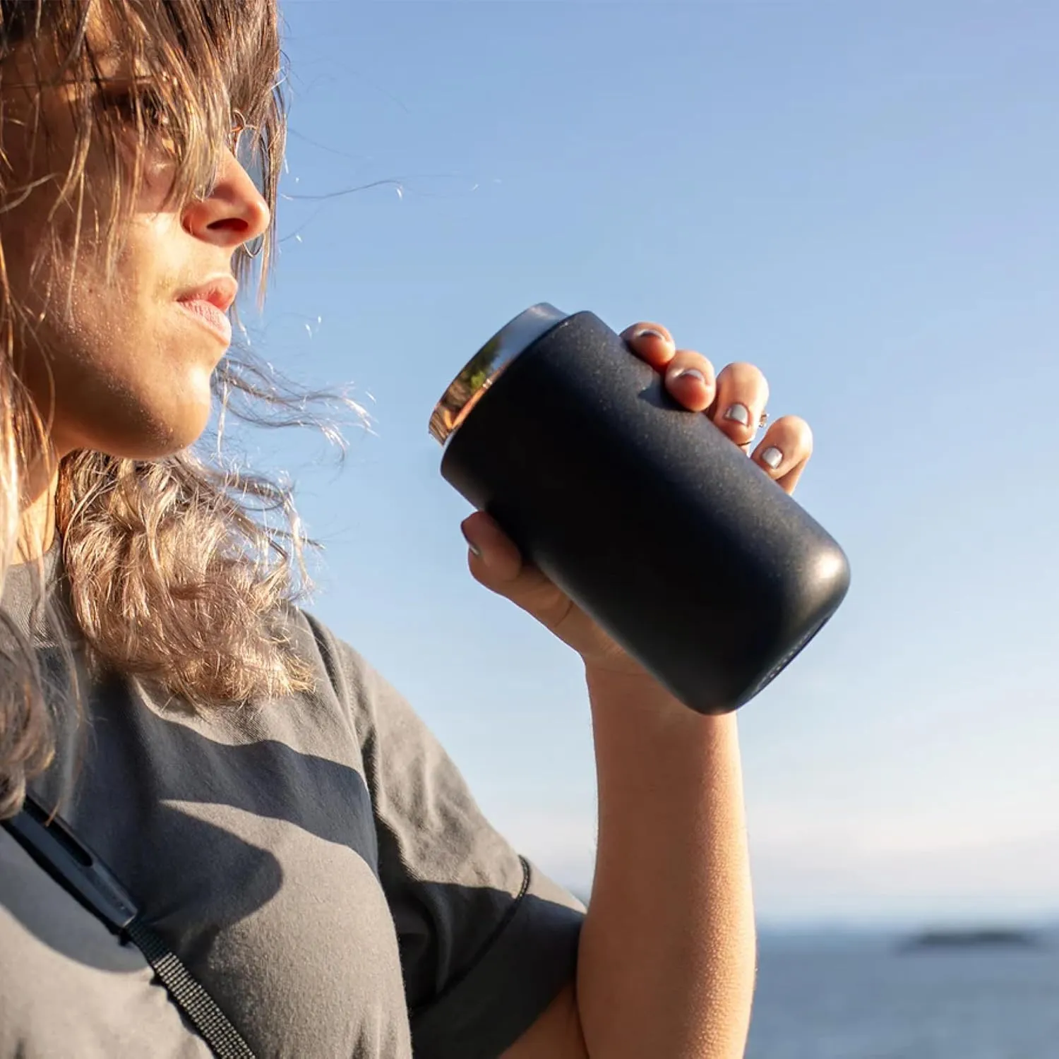 Fellow 12 oz Carter Move Travel Mug - Vacuum-Insulated Stainless Steel Travel Coffee Mug - Coffee Tumbler with Ceramic Interior and Splash Guard - Matte Black