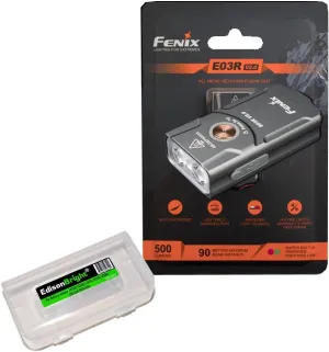 Fenix E03R V2 500 Lumen USB Rechargeable LED Keychain Flashlight, EdisonBright Accessory case Bundle (Grey)