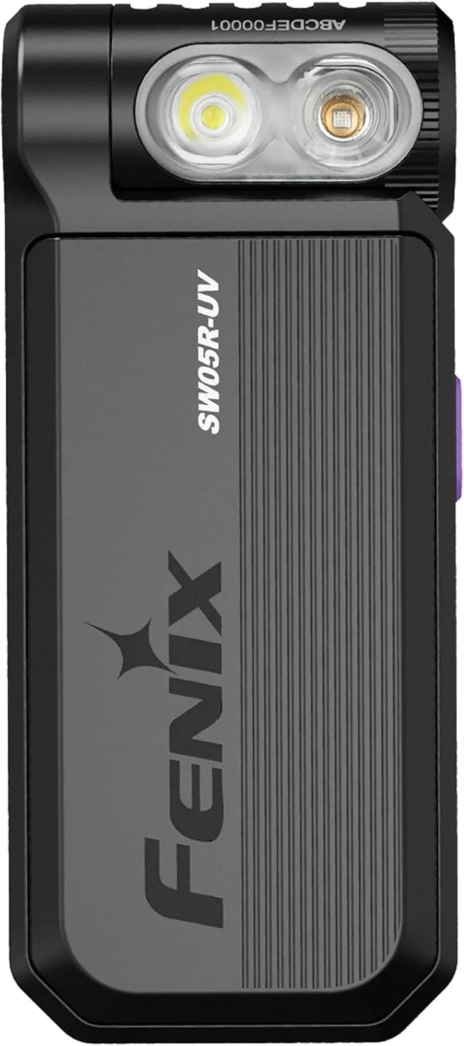 Fenix SW05R-UV Clip-on UV Flashlight, 150 Lumens, USB-C Rechargeable, Built-in Battery (Black)