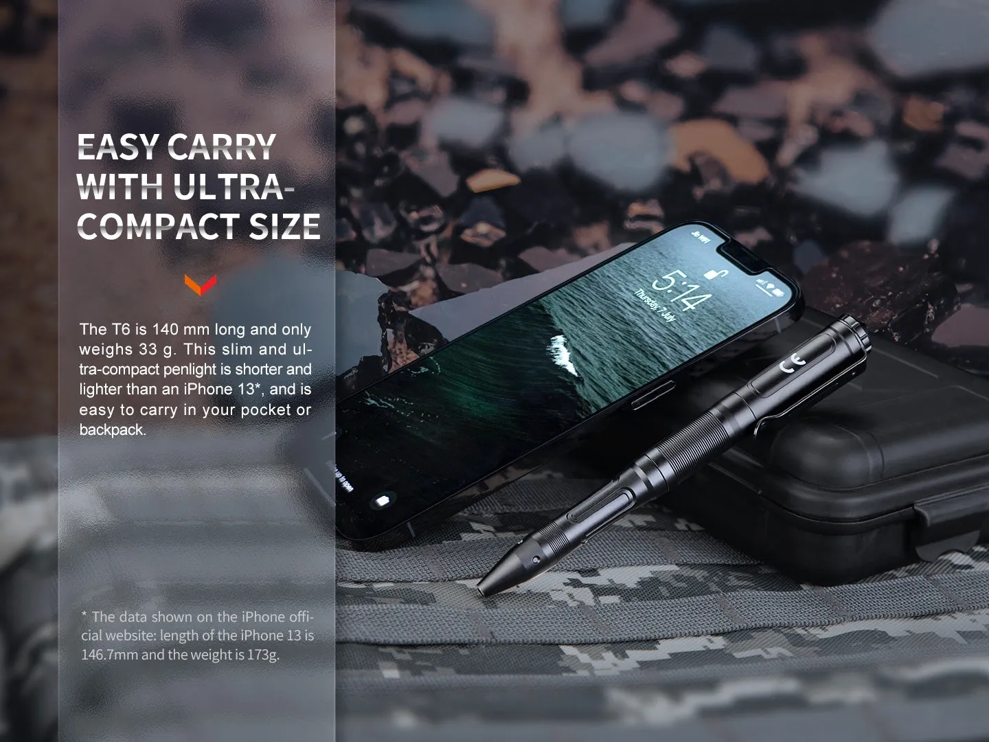 FENIX T6 Tactical Pen with LED Flashlight - Black