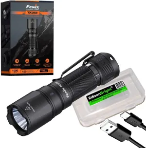 Fenix TK05R 1000 Lumen Rechargeable LED Compact Tactical Flashlight with EdisonBright Accessory case Bundle