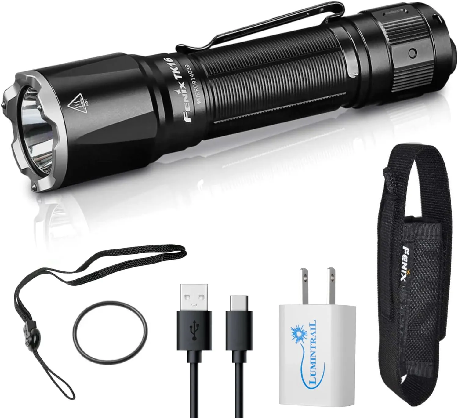 FENIX TK16 V2.0 Tactical Flashlight, 3100 Lumen Long Throw with 5000mAh USB Rechargeable Battery, and a Wall Plug