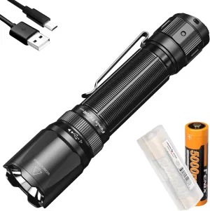 Fenix TK20R v2.0 3000 Lumen Rechargeable Tactical Flashlight, Long Throw with Two ARB-L21-5000 and LumenTac Organizer