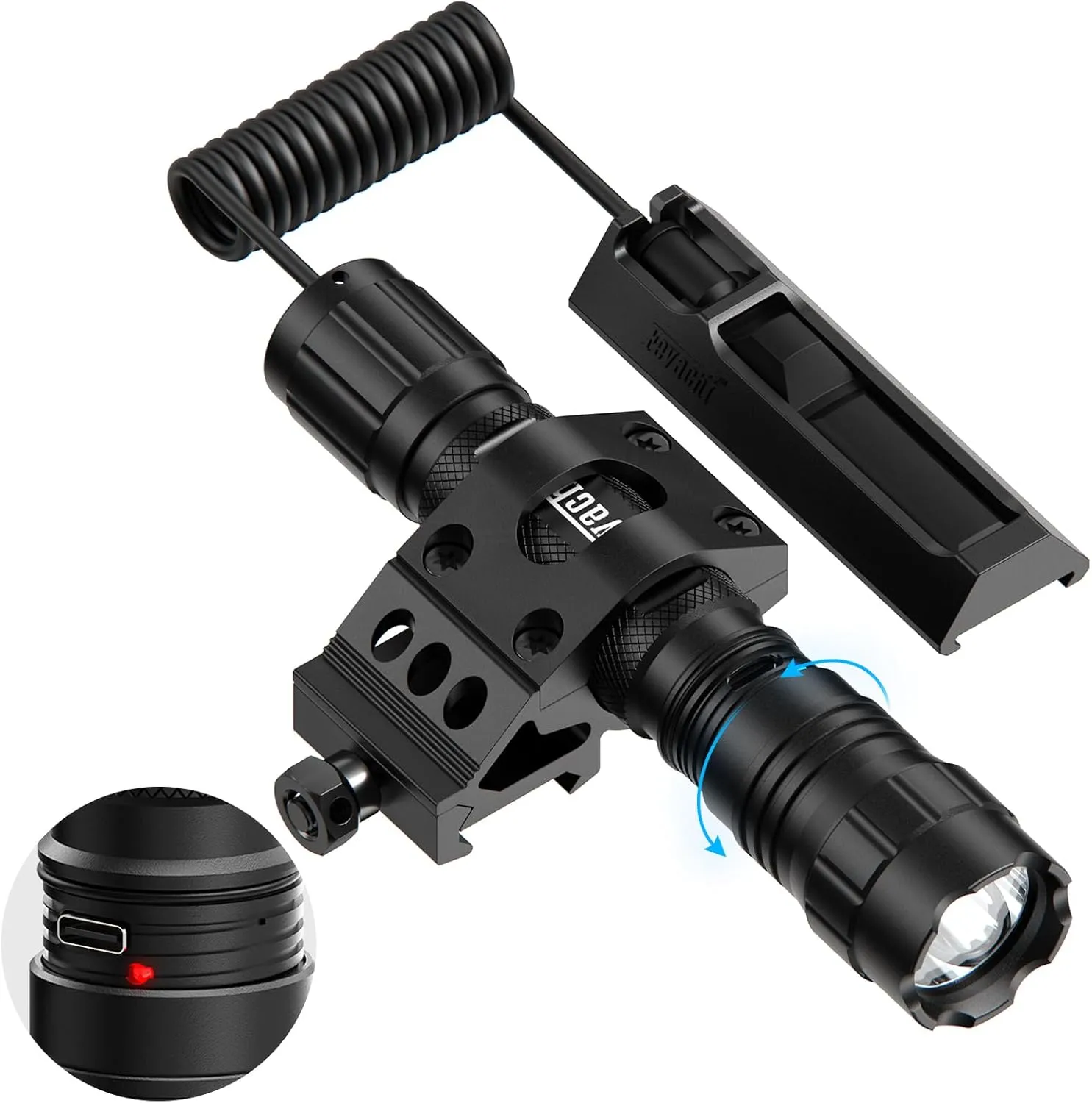 Feyachi 1500 Lumen LED Tactical Flashlight IPX7 Rating Rechargeable 4 Modes Weapon Light Picatinny Rail Flashlight Included with Pressure Switch