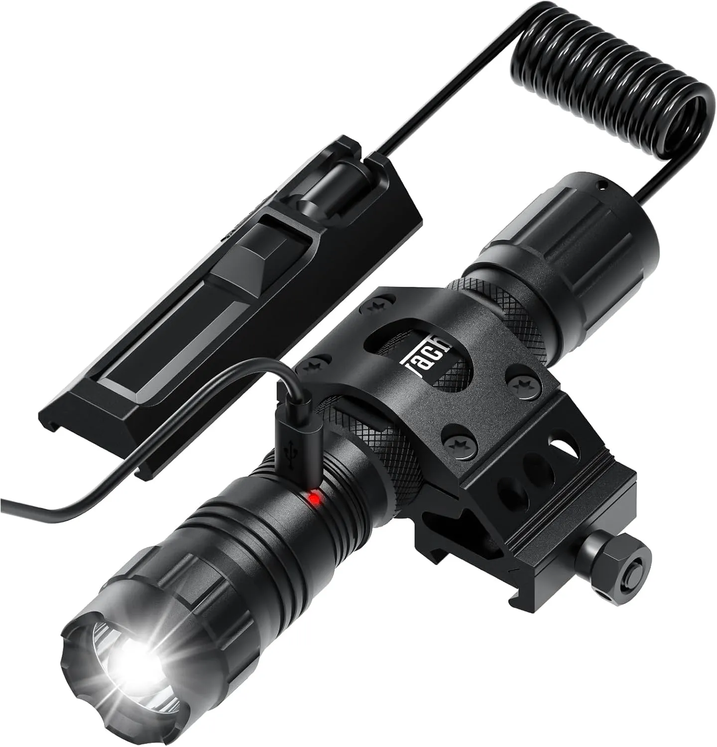 Feyachi 1500 Lumen LED Tactical Flashlight Rechargeable IPX7 Protection 4 Modes Weapon Light Picatinny Rail Flashlight Included with Pressure Switch