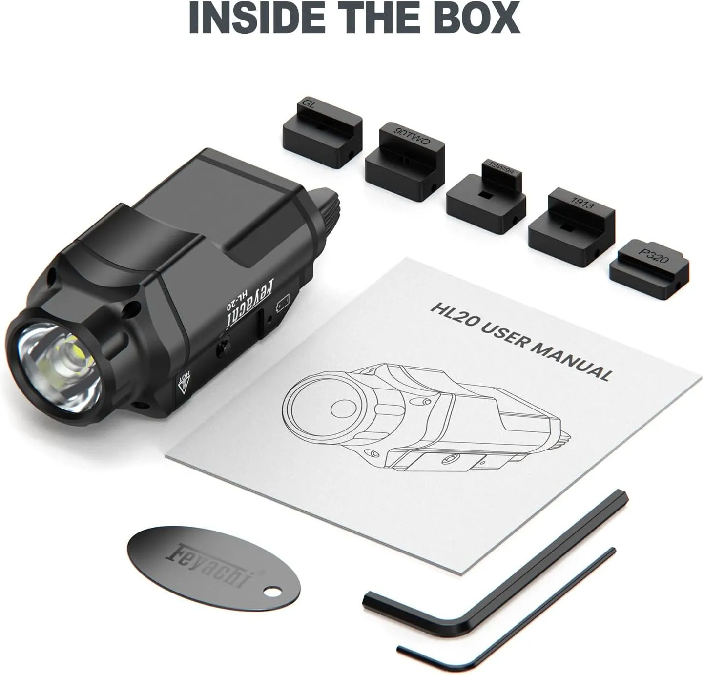 Feyachi HL-20 Pistol Light 1500 Lumen Upgrade LED Weapon Light Compact Rail Mounted Handgun Tactical Flashlight Rail Locating Keys for Picatinny, Black