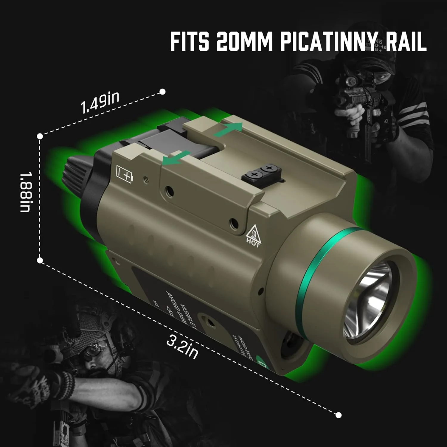 Feyachi Red/Green Laser Flashlight Combo 500 Lumen Tactical Light with Picatinny Rail Mount
