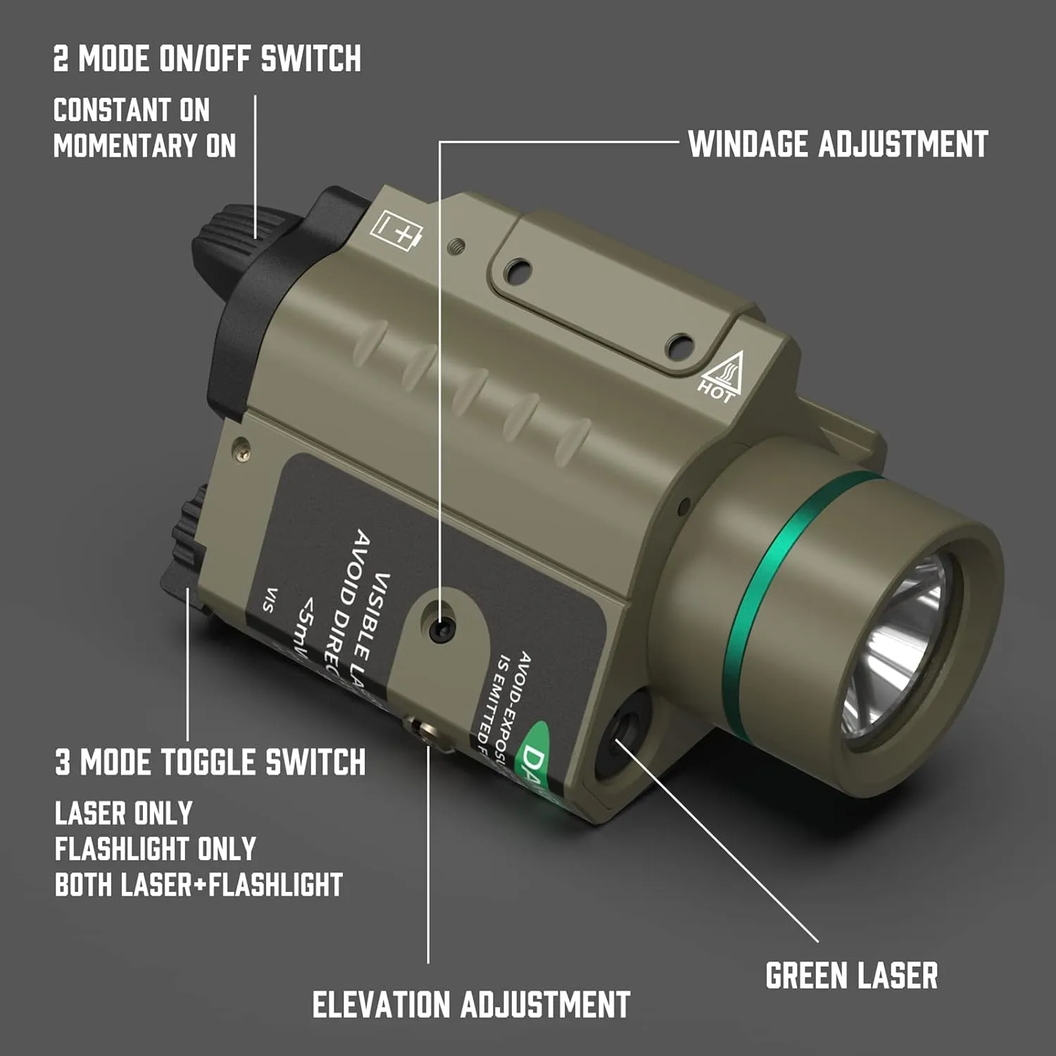 Feyachi Red/Green Laser Flashlight Combo 500 Lumen Tactical Light with Picatinny Rail Mount