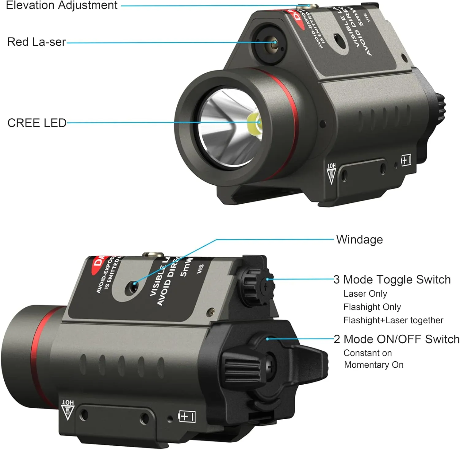 Feyachi Red/Green Laser Flashlight Combo 500 Lumen Tactical Light with Picatinny Rail Mount