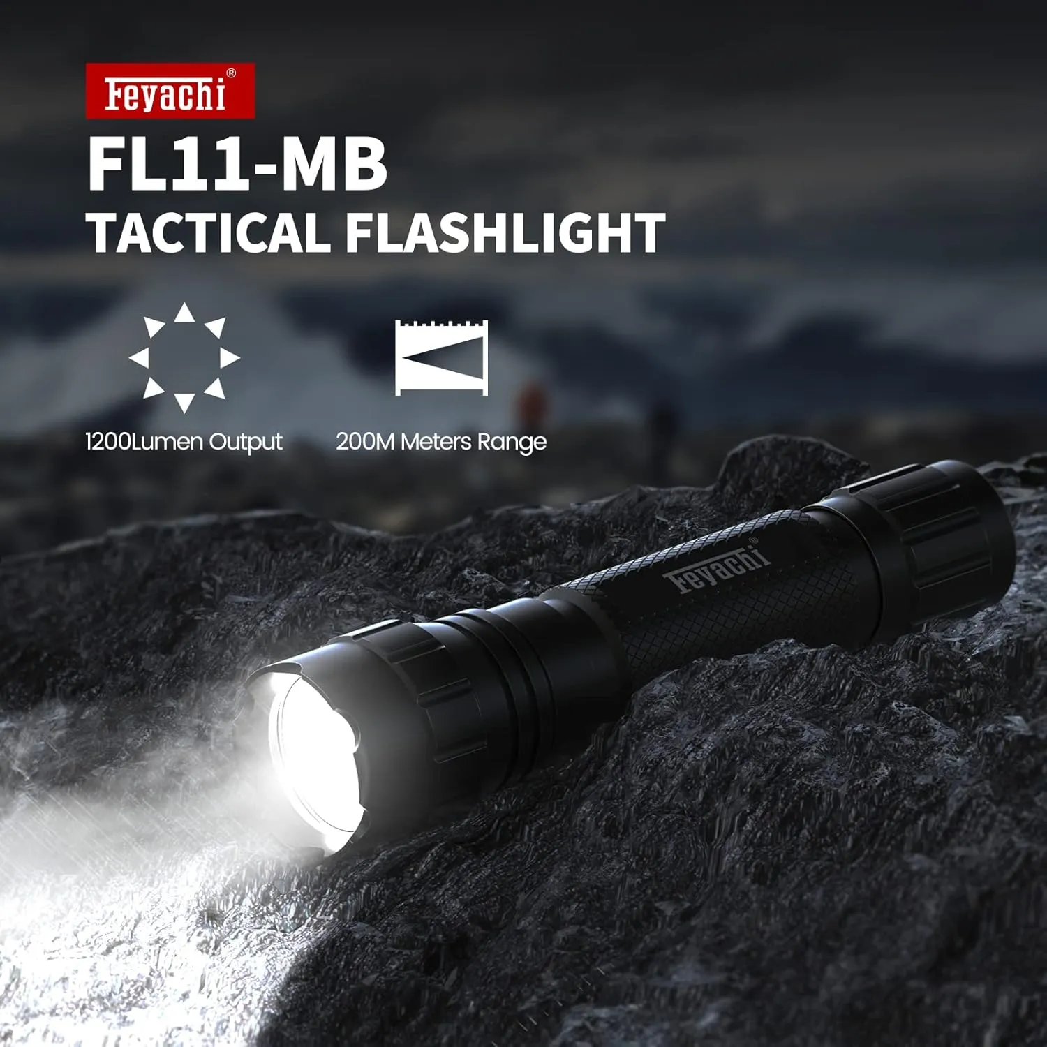 Feyachi Tactical Flashlight 1200 Lumens, with Offset Mount & Pressure Switch, 200m Beam, 4H Runtime, Rainproof and Shockproof