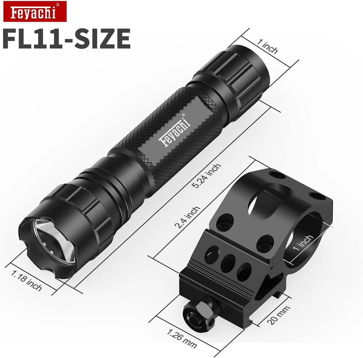 Feyachi Tactical Flashlight 1200 Lumens, with Offset Mount & Pressure Switch, 200m Beam, 4H Runtime, Rainproof and Shockproof