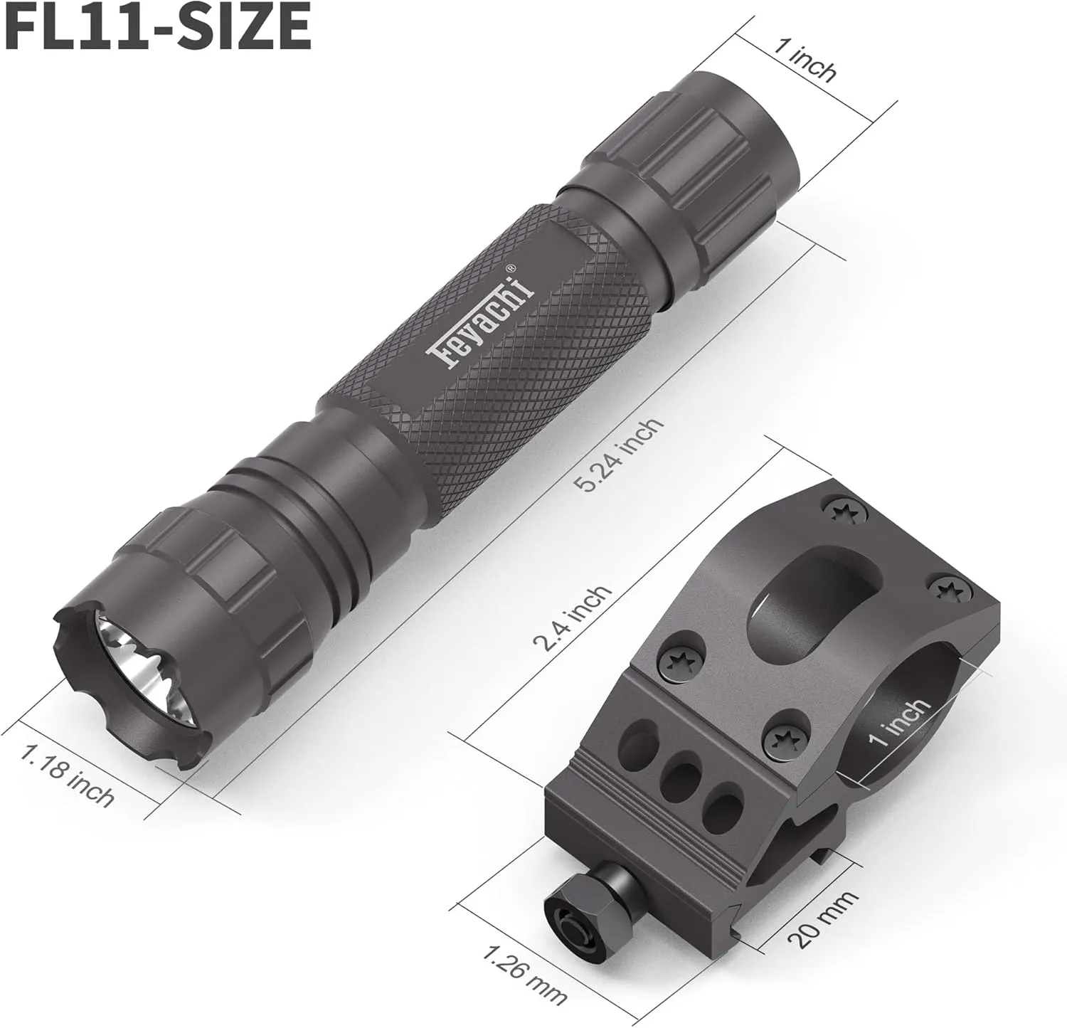 Feyachi Tactical Flashlight 1200 Lumens, with Offset Mount & Pressure Switch, 200m Beam, 4H Runtime, Rainproof and Shockproof
