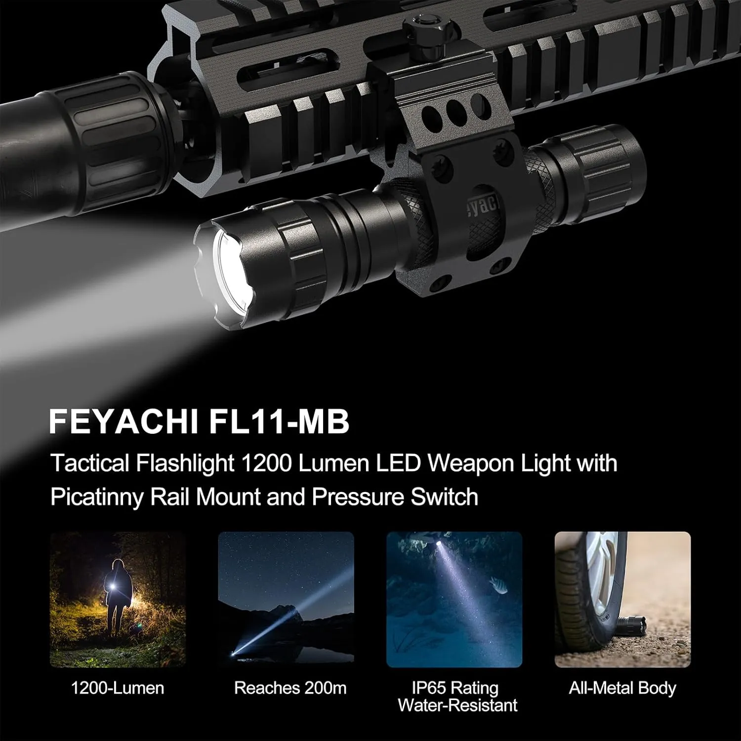 Feyachi Tactical Flashlight LED Weapon Light 1200 Lumen with Picatinny/M Lock Rail Mount and Pressure Switch Included