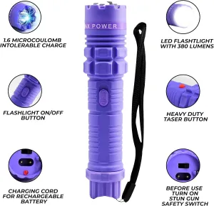Fightsense LED Tactical Flashlight Stun Gun Pepper Spray Combo Pack for Women self Defense Purple