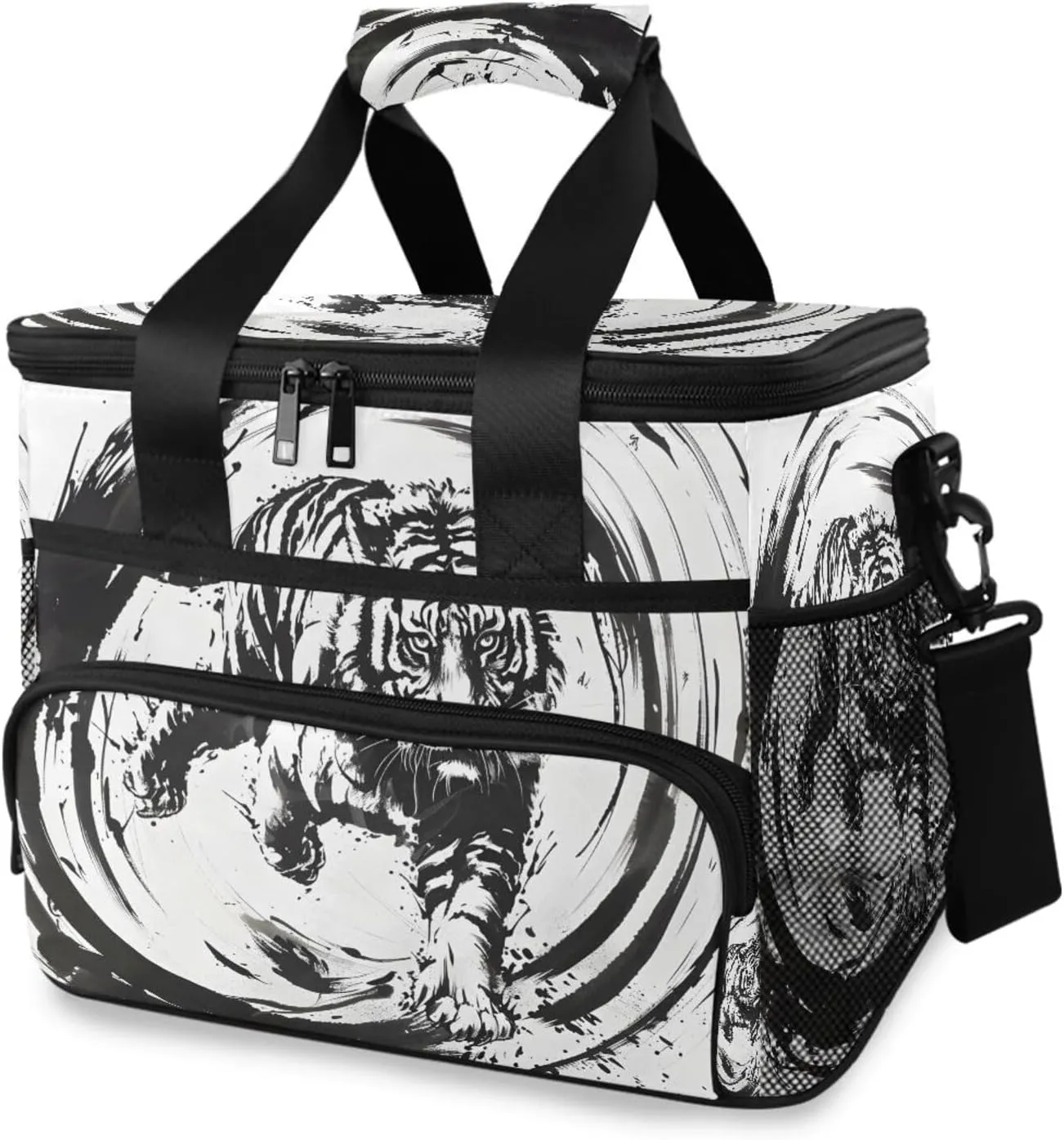 Figure Tiger Doodle Cooler Bag Insulated Cooler Soft Sided Cooler 24 Can Portable Picnic Bag Large Leakproof Lunch Bag Box for Beach Grocery Camping Travel Car Men Women