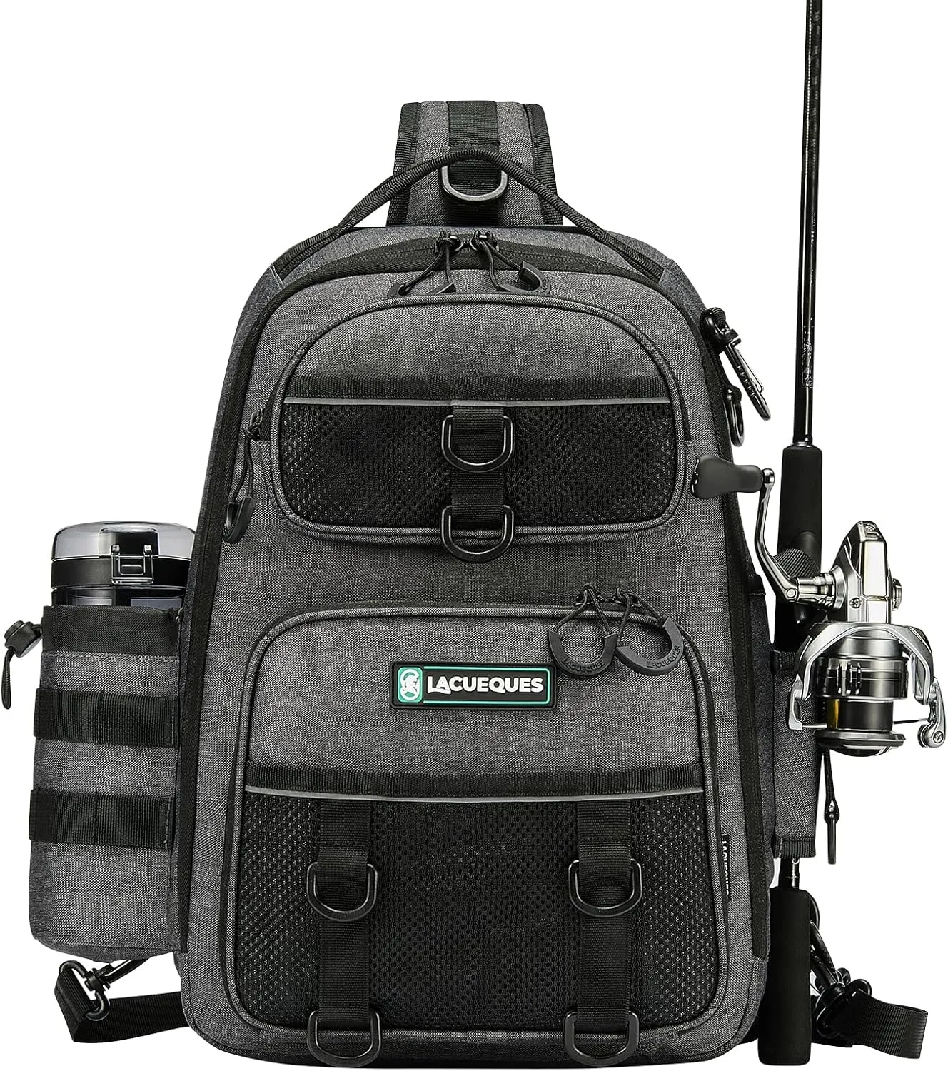 Fishing Tackle Bag Professional Fly Sling Fishing Bag, Fishing Crossbody Backpack 22L – Multi-Hook Design, Rod Holder, Insulated Cup Pocket, 3x3700 Tackle Box Capacity