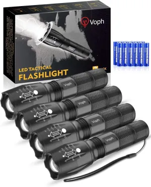 Flashlight 4 Pack, 5 Modes High Lumen Tactical LED Flash Light, High Lumens Bright Waterproof Flashlights, Focus Zoomable Flash Lights for Camping, Gifts for Birthday for Men Women Adult