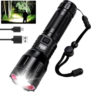 Flashlight High Lumens Rechargeable, Tactical Bright LED Flashlights, High Powered Handheld Flash Light with 3 Modes, Type-C, 16Hrs Runtime, Zoomable, Waterproof for Emergency