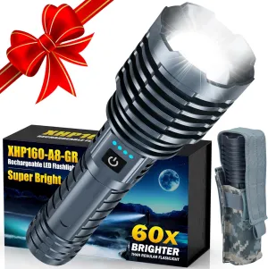 Flashlights 2400.000 High Lumens, Super Bright Rechargeable Flash Light, Powered by Battery, Waterproof Powerful LED Flashlights-Zoomable 5 Modes-31H Runtime-Holster for Emergency Camping