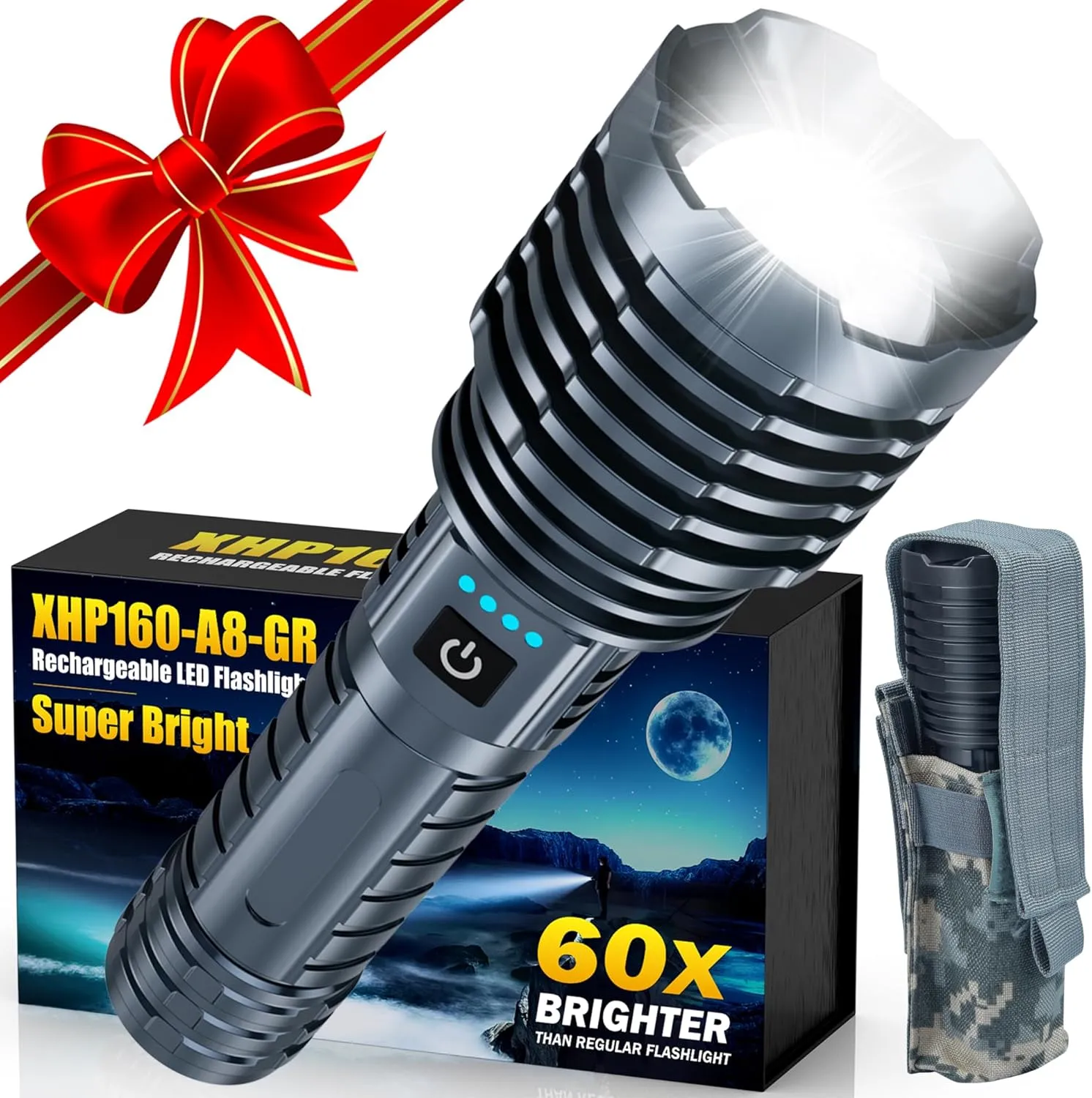 Flashlights 2400.000 High Lumens, Super Bright Rechargeable Flash Light, Powered by Battery, Waterproof Powerful LED Flashlights-Zoomable 5 Modes-31H Runtime-Holster for Emergency Camping