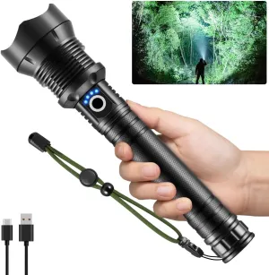 Flashlights High Lumen Rechargeable, Heavy Duty Rechargeable Flashlights, Adjustable Focus Tactical Flashlight with 5 Modes, Super Bright Flashlight for Home Camping