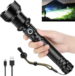 Flashlights High Lumens, 3000LM Rechargeable Flashlight Super Bright, Adjustable Focus Tactical Flashlight,5Modes Powerful LED Flash Light, High Brightness & Longer Usage time (10.6" D x 2.1" W)