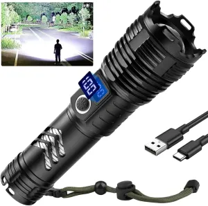 Flashlights High Lumens LED Rechargeable, High Lumen Super Bright Flashlight High Power USB Flash Light,Waterproof Handheld LED Flashlight for Camping Hiking