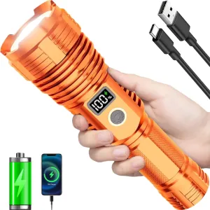 Flashlights High Lumens Rechargeable, 2000LM LED Super Bright Flash Light, Zoomable Linternas with LCD Digital Display, 5 Mode, Waterproof, Powerful Tactical Flashlight for Emergencies Camping Gift