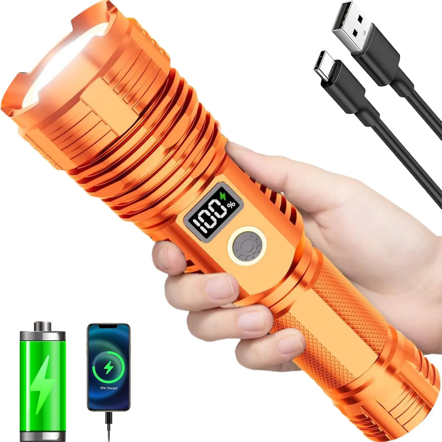 Flashlights High Lumens Rechargeable, 2000LM LED Super Bright Flash Light, Zoomable Linternas with LCD Digital Display, 5 Mode, Waterproof, Powerful Tactical Flashlight for Emergencies Camping Gift