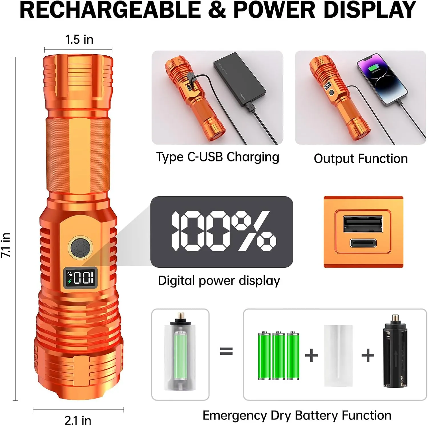 Flashlights High Lumens Rechargeable, 2000LM LED Super Bright Flash Light, Zoomable Linternas with LCD Digital Display, 5 Mode, Waterproof, Powerful Tactical Flashlight for Emergencies Camping Gift