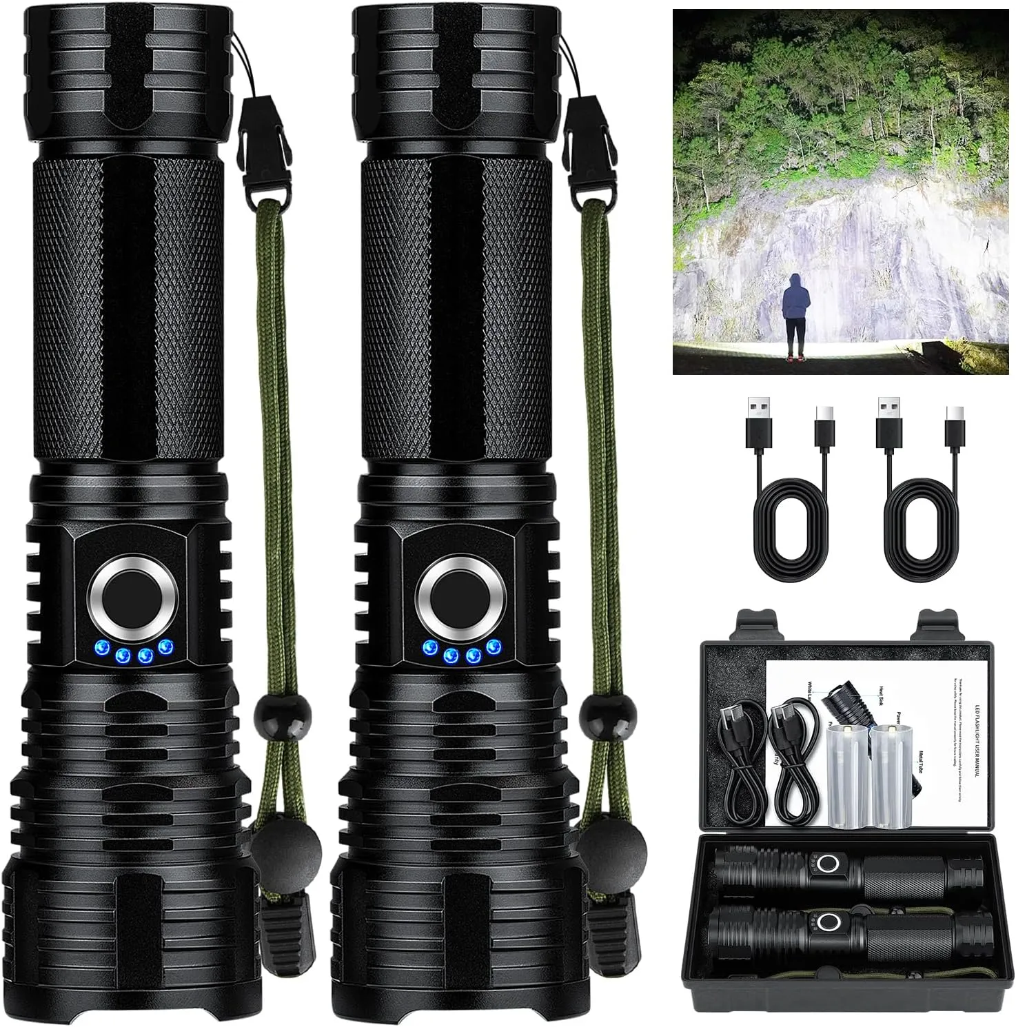 Flashlights High Lumens Rechargeable, 990000 Lumens Super Bright LED Powerful Flashlight, 5 Modes Flash Light, IPX6 Waterproof High Powered Flashlights for Home Camping